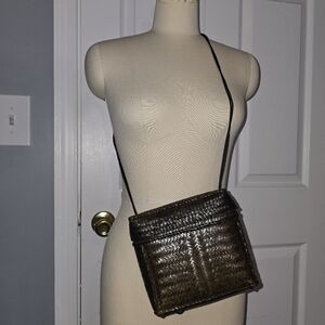 Brown wicker purse with string handles